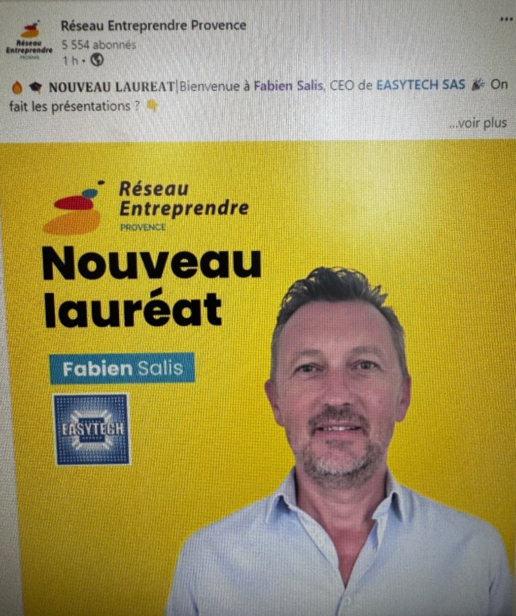 Fabien SALIS - nouveau Lauréat du Réseau Entreprendre Provence